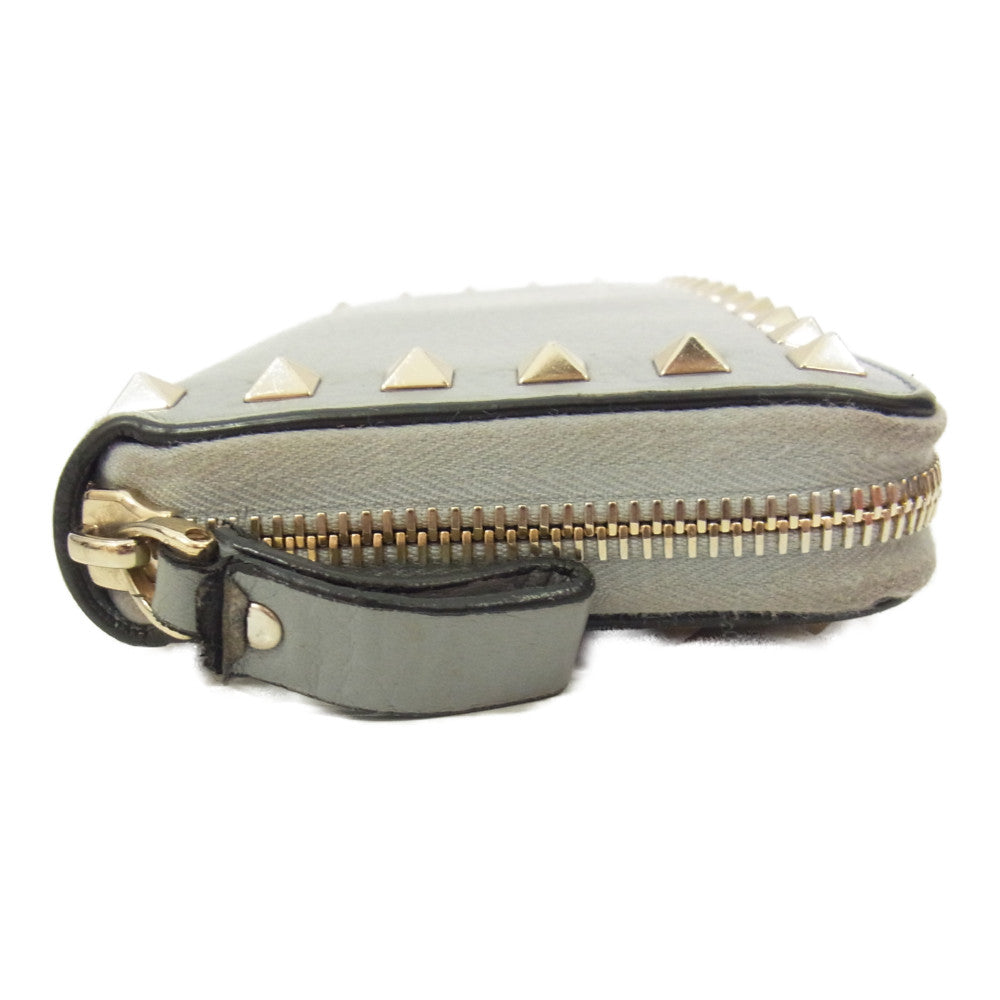 VALENTINO ヴァレンティノ ロック スタッズ ラウンド ファスナー 長財布 グレー系【中古】