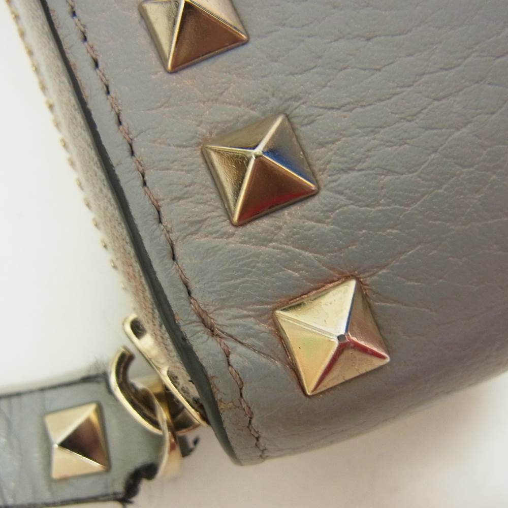 VALENTINO ヴァレンティノ ロック スタッズ ラウンド ファスナー 長財布 グレー系【中古】