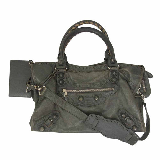 BALENCIAGA バレンシアガ 258044 ジャイアント ブローズ シティ レザー 2WAY ハンド ショルダー バッグ グレー系【中古】