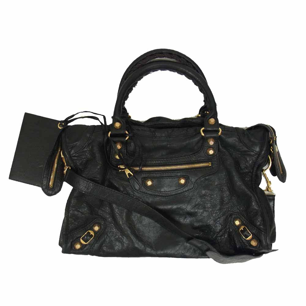 BALENCIAGA バレンシアガ 281770 ジャイアント シティ スタッズ レザー 2WAY ハンド ショルダー バッグ ブラック系【中古】