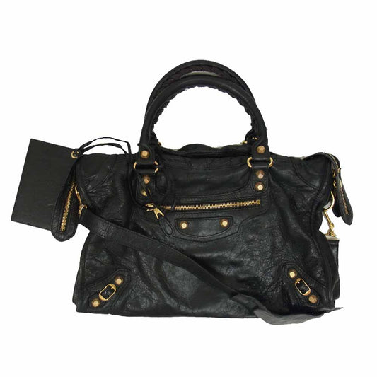 BALENCIAGA バレンシアガ 281770 ジャイアント シティ スタッズ レザー 2WAY ハンド ショルダー バッグ ブラック系【中古】