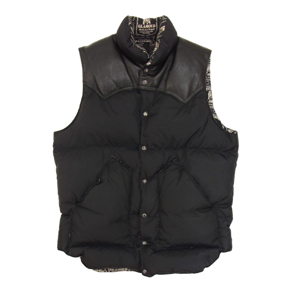 HYSTERIC GLAMOUR ヒステリックグラマー ROCKY MOUNTAIN ロッキーマウンテン 0234AV01 裏地総柄 レザーヨーク ダウンベスト ブラック系 S【中古】