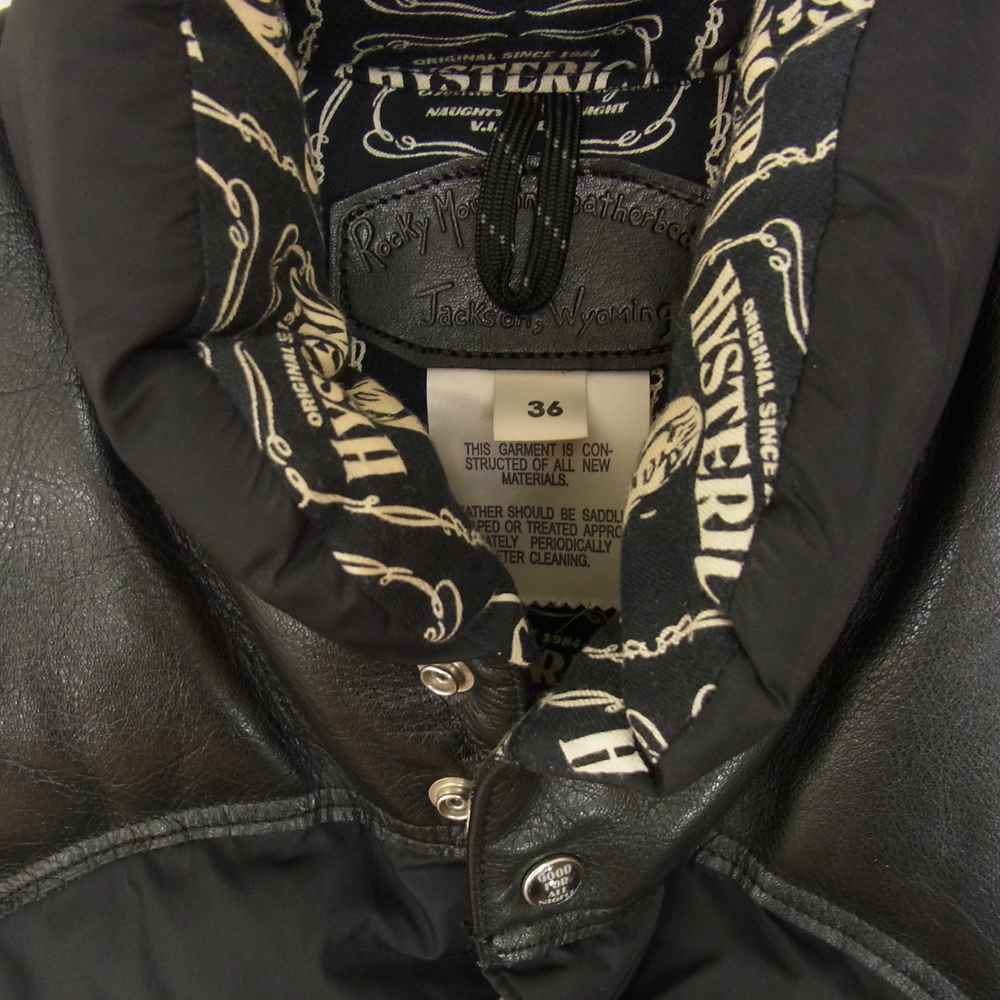 HYSTERIC GLAMOUR ヒステリックグラマー ROCKY MOUNTAIN ロッキーマウンテン 0234AV01 裏地総柄 レザーヨーク ダウンベスト ブラック系 S【中古】
