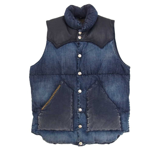 HYSTERIC GLAMOUR ヒステリックグラマー ROCKY MOUNTAIN ロッキーマウンテン 0235AV01 レザーヨーク スタッズ デニム ダウンベスト インディゴブルー系 S【中古】
