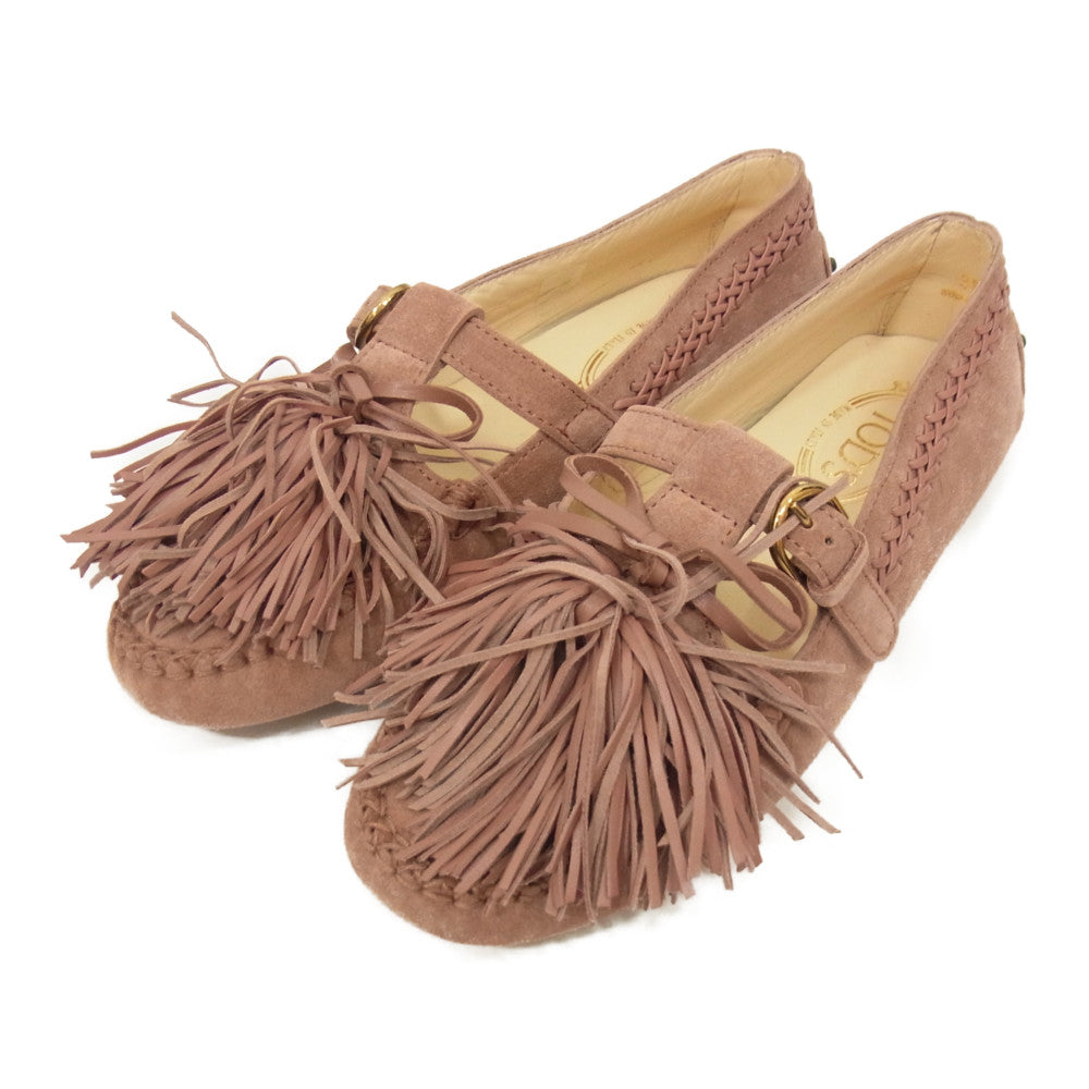 TOD’S トッズ GOMMINI CINTURINO POMPON タッセル スエード ベルト パンプス ローファー ピンク系 38【中古】