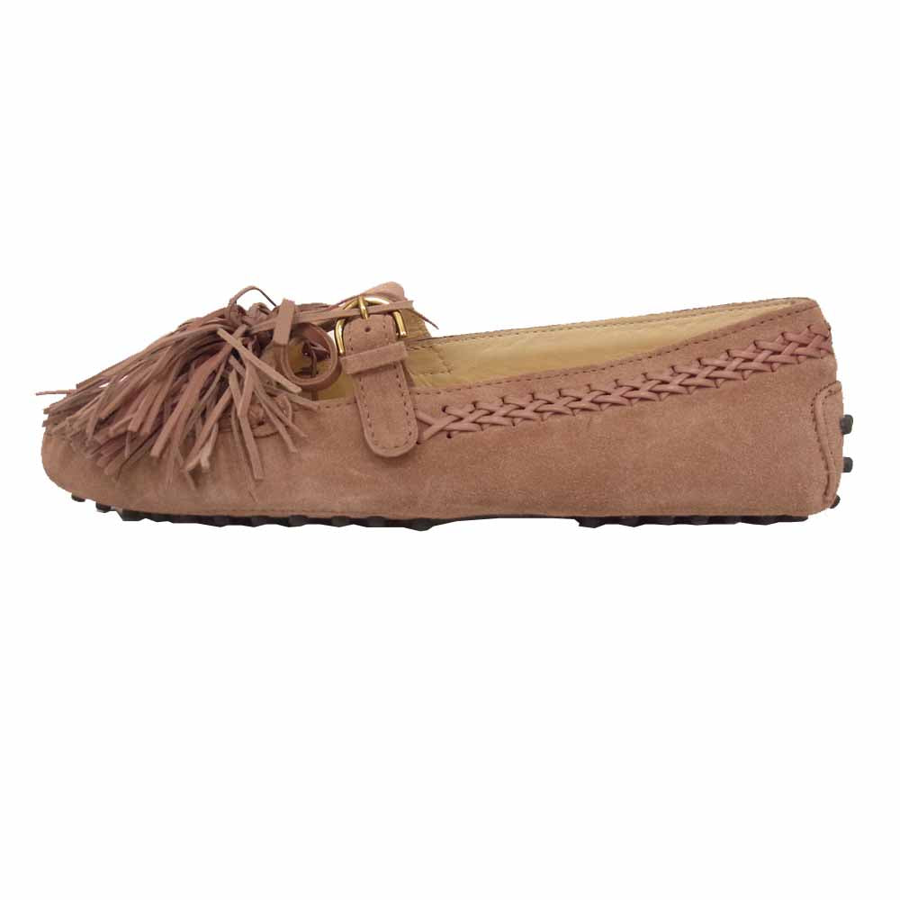 TOD’S トッズ GOMMINI CINTURINO POMPON タッセル スエード ベルト パンプス ローファー ピンク系 38【中古】