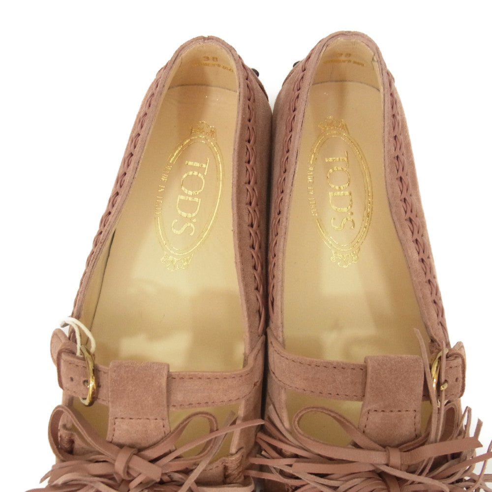 TOD’S トッズ GOMMINI CINTURINO POMPON タッセル スエード ベルト パンプス ローファー ピンク系 38【中古】