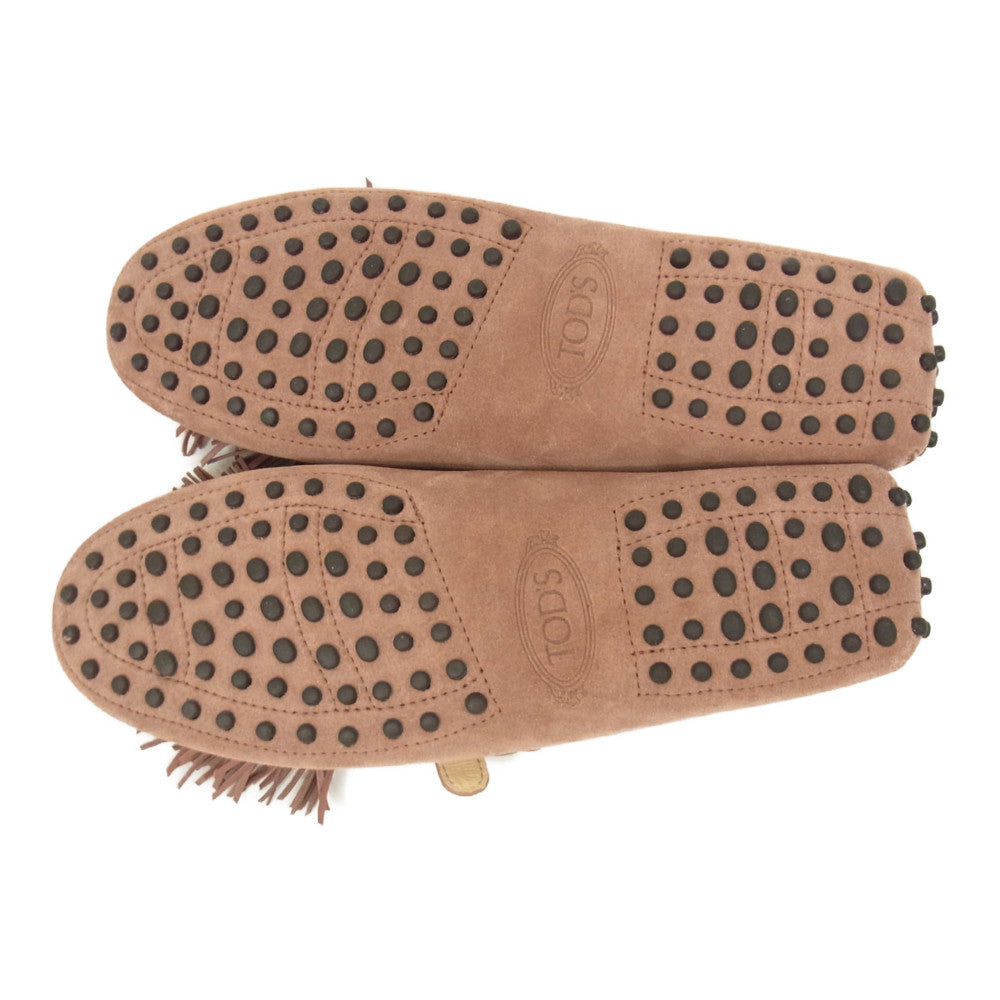 TOD’S トッズ GOMMINI CINTURINO POMPON タッセル スエード ベルト パンプス ローファー ピンク系 38【中古】