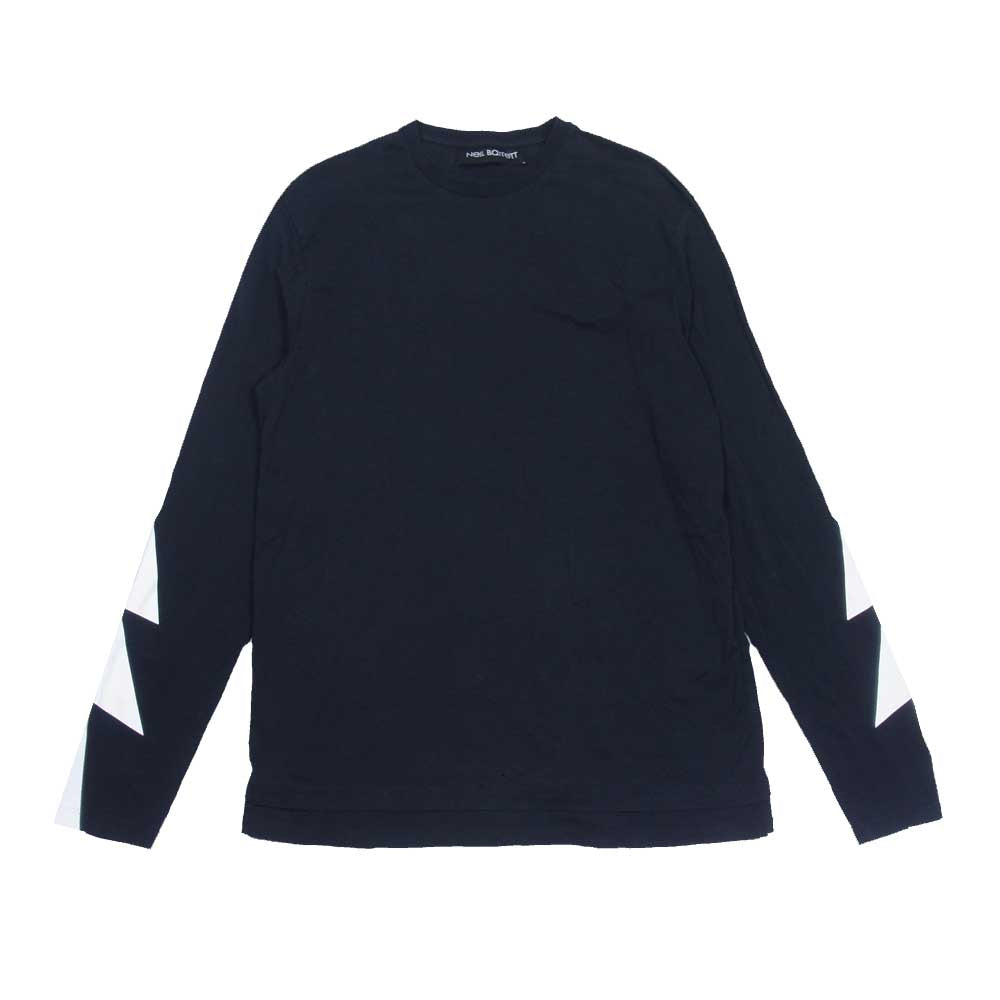 NEIL BARRETT ニールバレット PBJT186S E518S 国内正規品 BOLT T-SHIRT サンダーボルト プリント レイヤードヘム 長袖 Tシャツ カットソー ブラック系 S【中古】