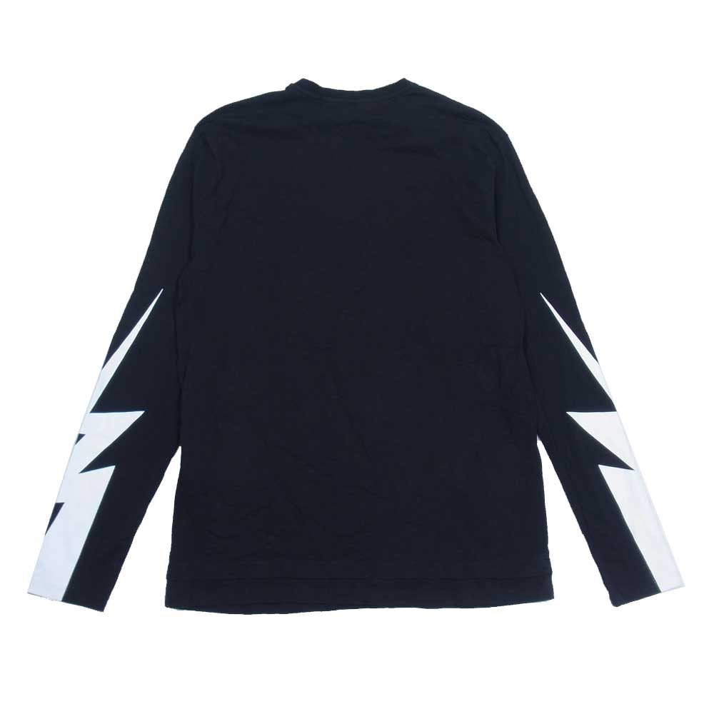 NEIL BARRETT ニールバレット PBJT186S E518S 国内正規品 BOLT T-SHIRT サンダーボルト プリント レイヤードヘム 長袖 Tシャツ カットソー ブラック系 S【中古】