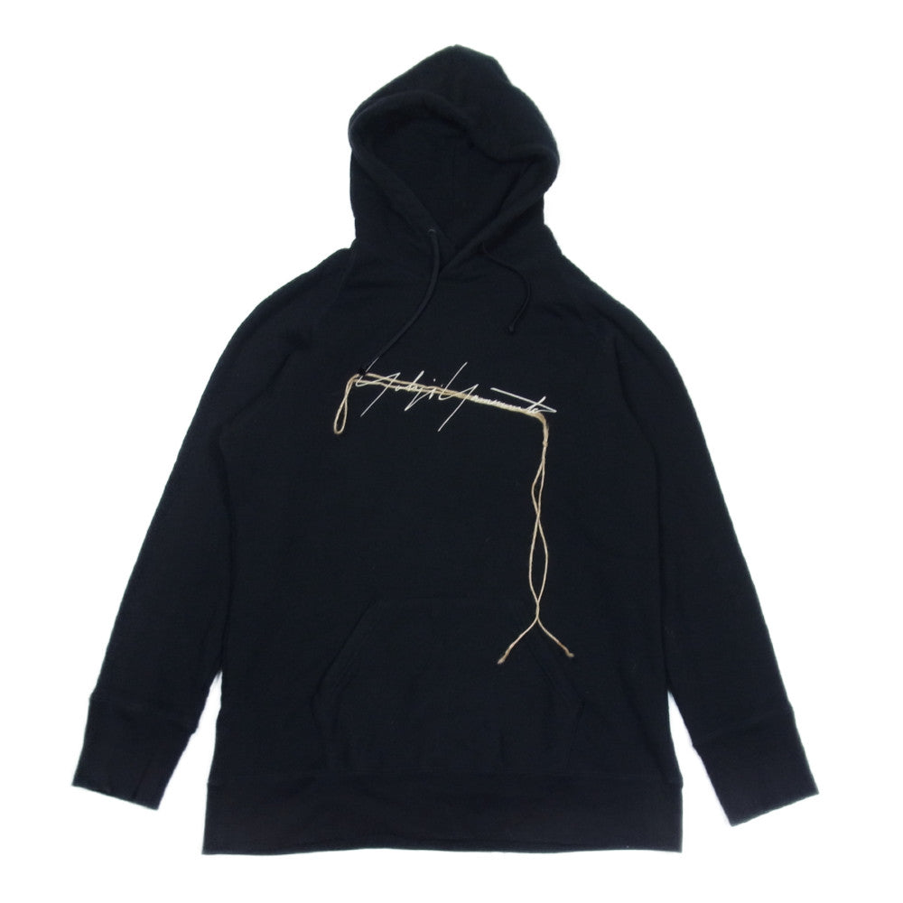 Yohji Yamamoto ヨウジヤマモト 17SS FD-T29-068 麻紐 ロゴ刺繍 パーカー フーディー ブラック系 2【中古】