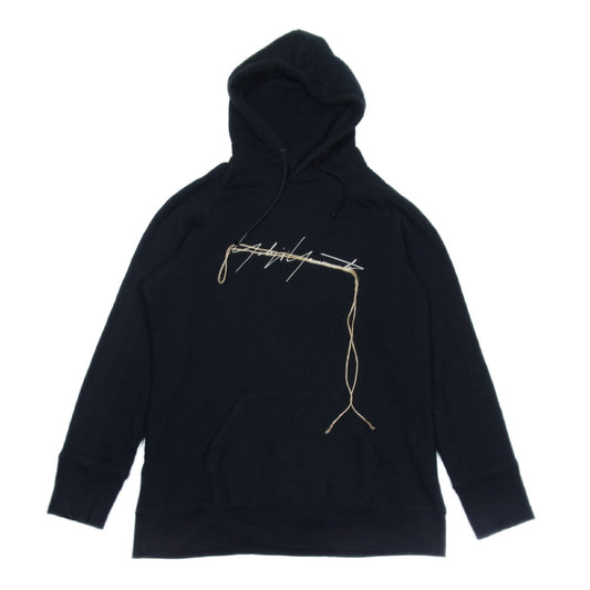 Yohji Yamamoto ヨウジヤマモト 17SS FD-T29-068 麻紐 ロゴ刺繍 パーカー フーディー ブラック系 2【中古】