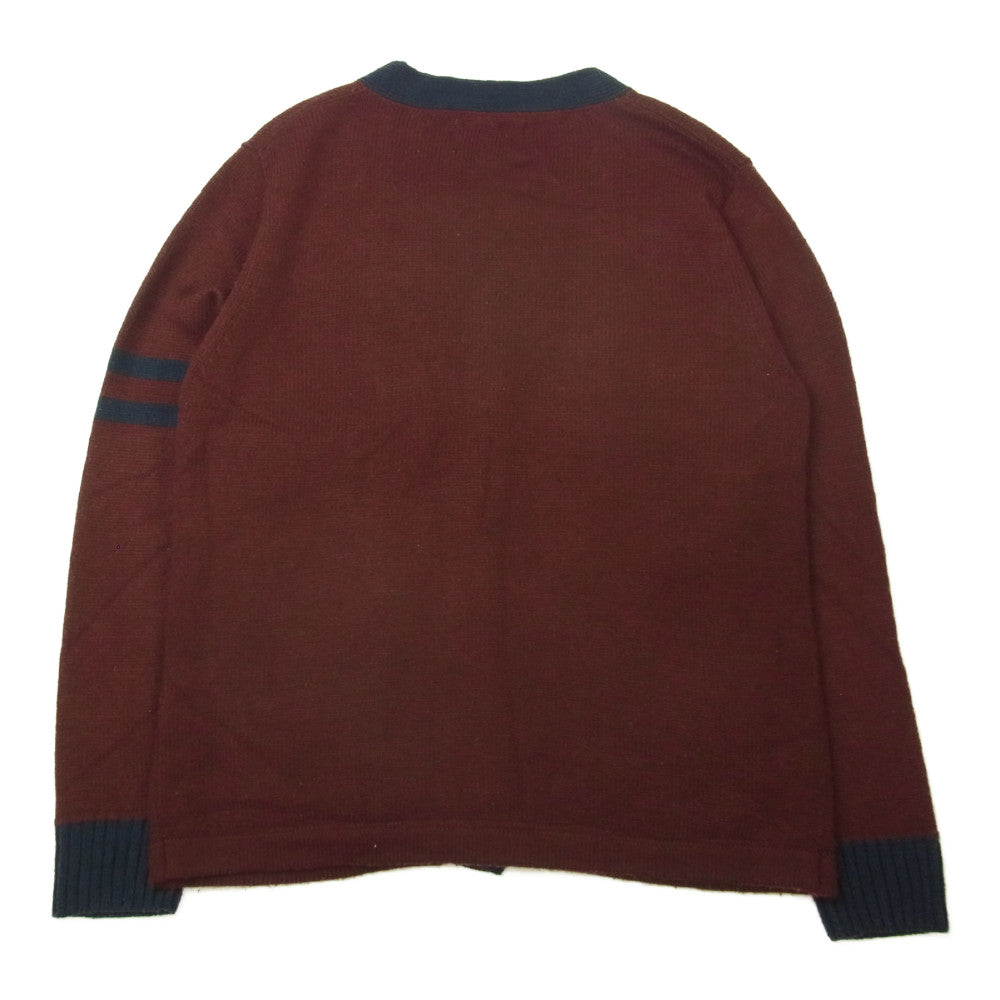Champion チャンピオン LETTERED KNIT CARDIGAN レターパッチ レタード ニット カーディガン エンジ系 XL【中古】