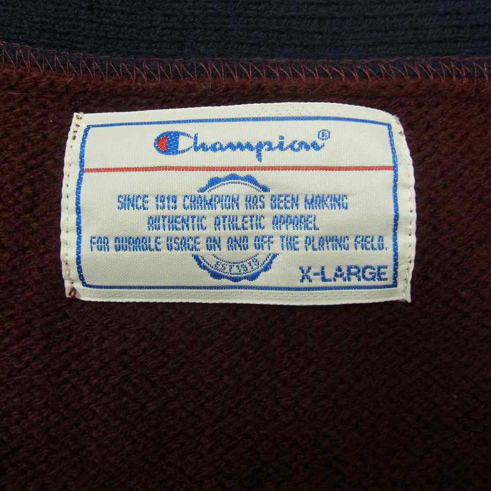 Champion チャンピオン LETTERED KNIT CARDIGAN レターパッチ レタード ニット カーディガン エンジ系 XL【中古】