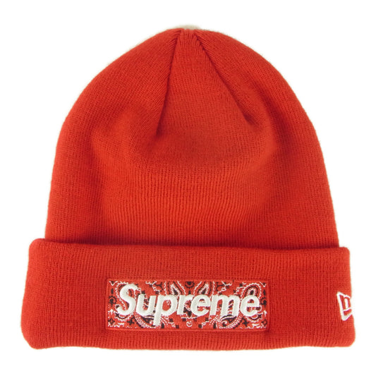 Supreme シュプリーム NEWERA Bandana Box Logo Beanie ニューエラ バンダナ ビーニー ニットキャップ ニット帽 レッド系【美品】【中古】