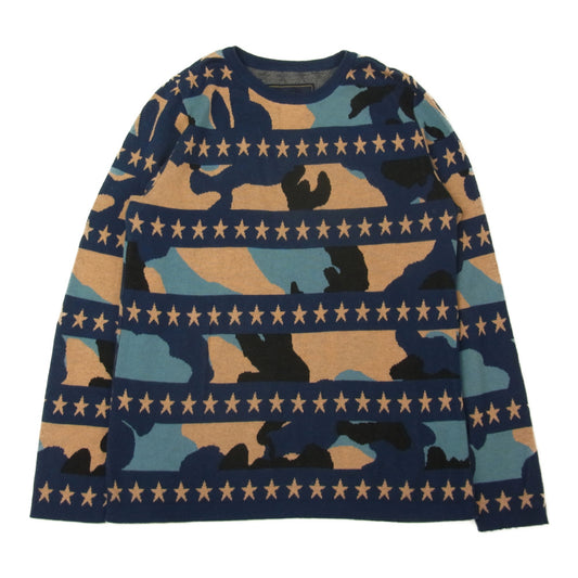 MARBLES マーブルズ 16ss MKN-S1603 Double Jaquard Star Border Camouflage Knit ダブル ジャガード スター ボーダー ニット ネイビー系 S【中古】
