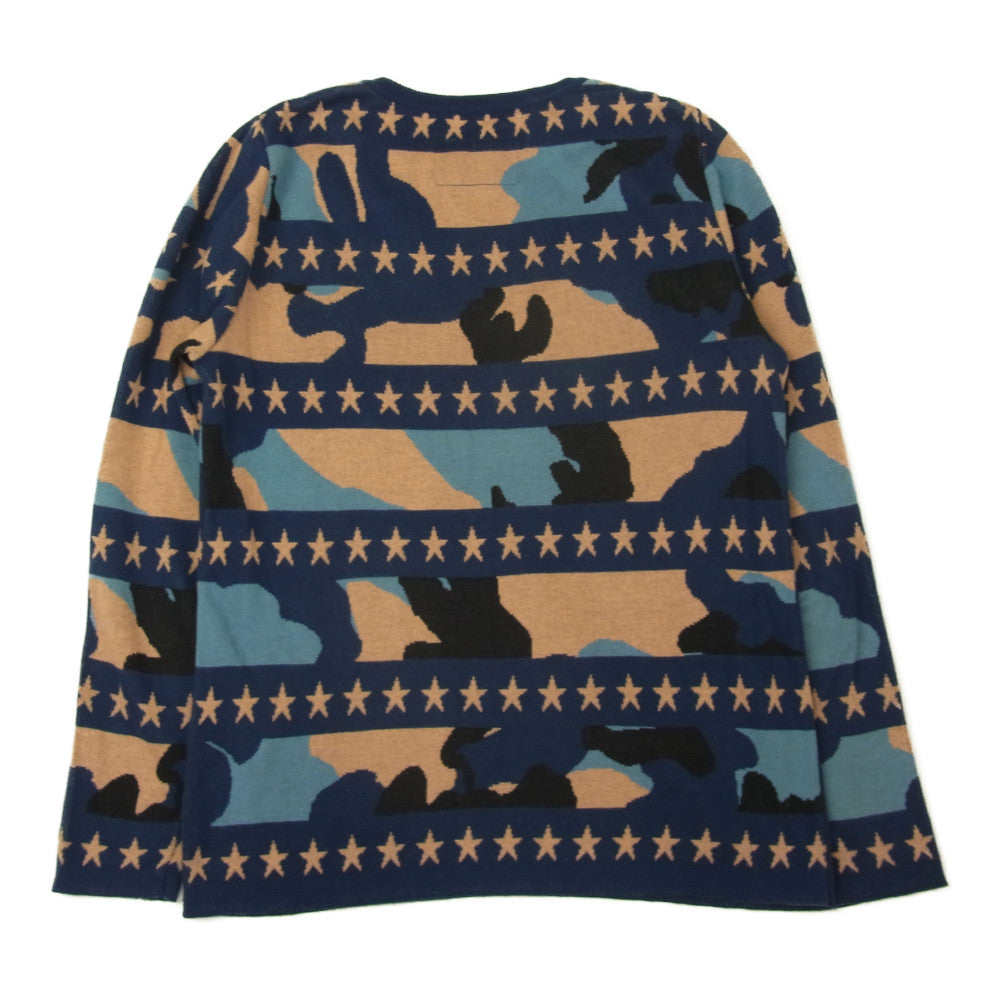 MARBLES マーブルズ 16ss MKN-S1603 Double Jaquard Star Border Camouflage Knit ダブル ジャガード スター ボーダー ニット ネイビー系 S【中古】