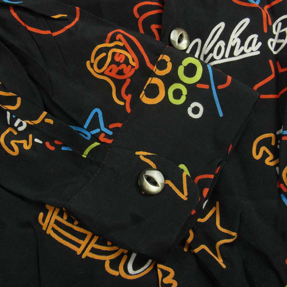 アロハブロッサム NEON ネオン 総柄 長袖 レーヨン アロハ シャツ ブラック系 40【中古】