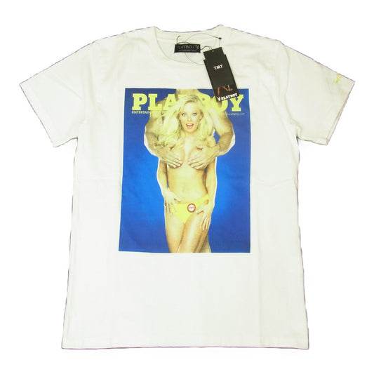 TMT ティーエムティー TCS-F14PB05 × PLAYBOY プレイボーイ ガール プリント Tシャツ ホワイト ホワイト系 S【新古品】【未使用】【中古】
