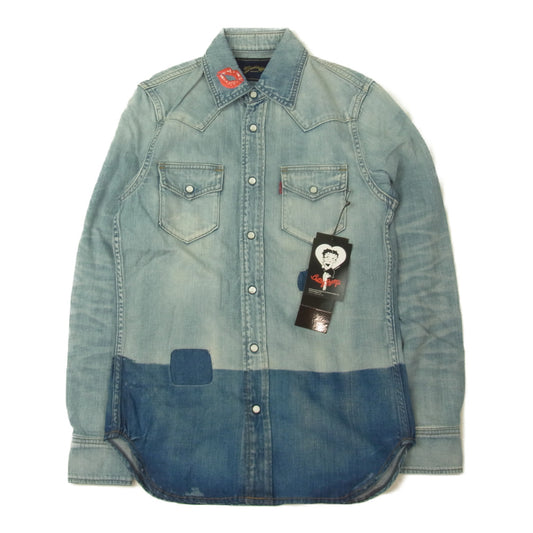 MARBLES マーブルズ MSH-S17BB01 × BETTY BOOP REAL VINTAGE DENIM SHIRT ベティ ブープ USED 加工 デニム 長袖 シャツ インディゴブルー系 S【美品】【中古】