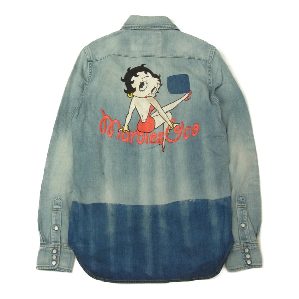 MARBLES マーブルズ MSH-S17BB01 × BETTY BOOP REAL VINTAGE DENIM SHIRT ベティ ブープ USED 加工 デニム 長袖 シャツ インディゴブルー系 S【美品】【中古】