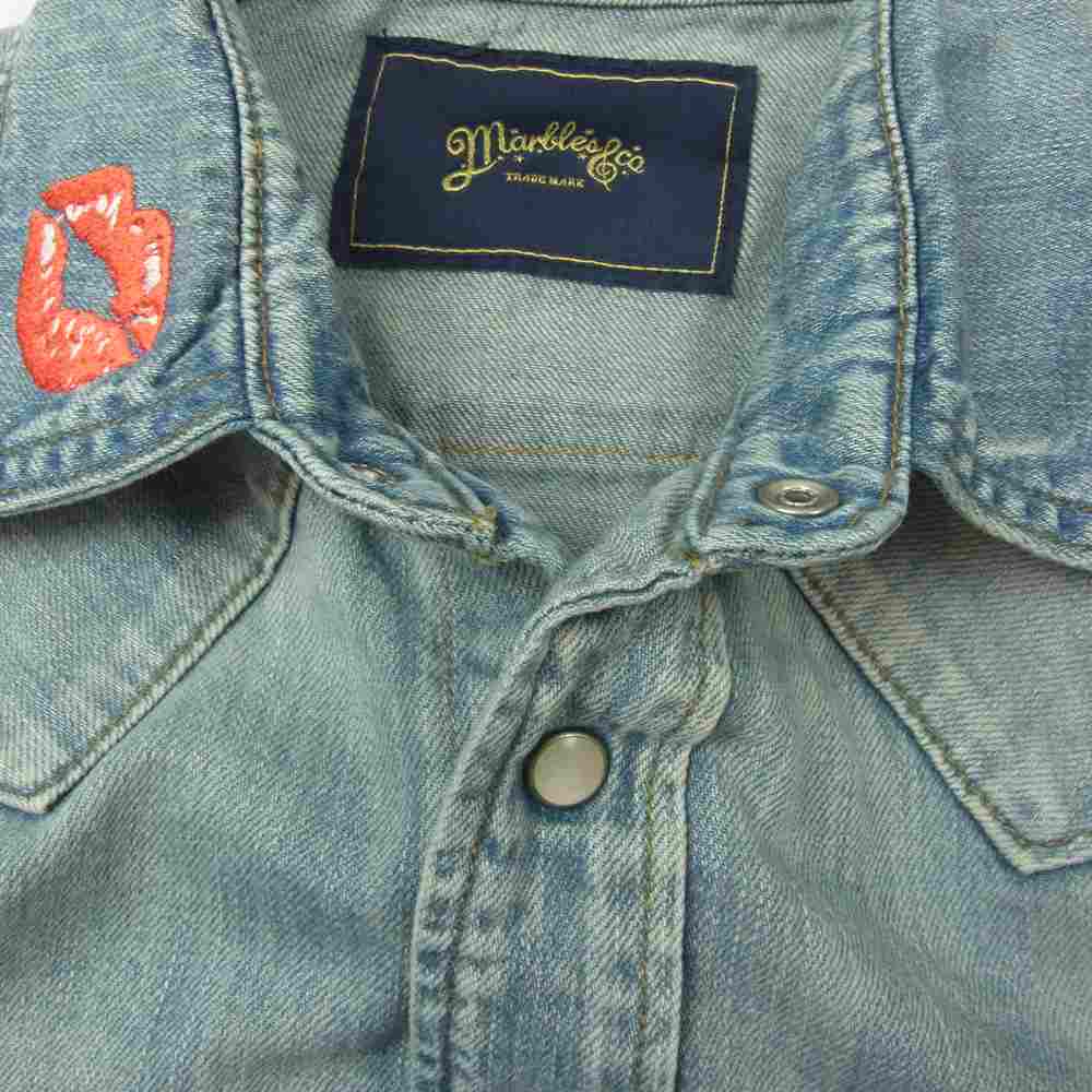 MARBLES マーブルズ MSH-S17BB01 × BETTY BOOP REAL VINTAGE DENIM SHIRT ベティ ブープ USED 加工 デニム 長袖 シャツ インディゴブルー系 S【美品】【中古】