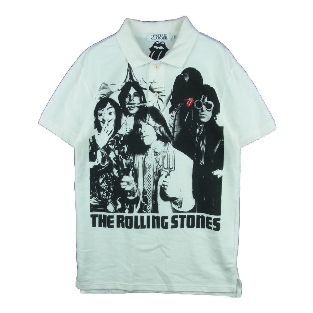 HYSTERIC GLAMOUR ヒステリックグラマー 0242CH01 ROLLING STONES ローリングストーンズ PORTRAIT OF THE STONES ポートレートオブザストーンズ ポロシャツ ホワイト系 S【中古】