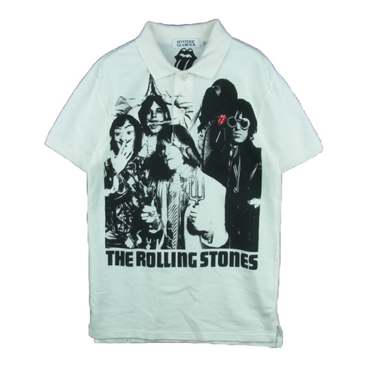 HYSTERIC GLAMOUR ヒステリックグラマー 0242CH01 ROLLING STONES ローリングストーンズ PORTRAIT OF THE STONES ポートレートオブザストーンズ ポロシャツ ホワイト系 S【中古】