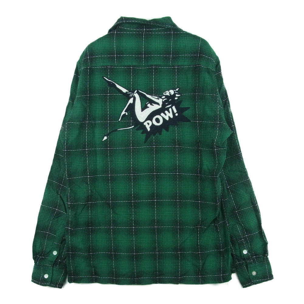 HYSTERIC GLAMOUR ヒステリックグラマー 0251AH03 EVIL WOMAN エビル 刺繍 チェック オープンカラー レーヨン 長袖 シャツ グリーン系 S【中古】