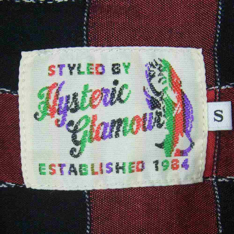 HYSTERIC GLAMOUR ヒステリックグラマー 15SS 0251AH08 RUMBLES 刺繍 リネン混 レーヨン オープンカラー チェック 半袖 シャツ レッド系 S【中古】