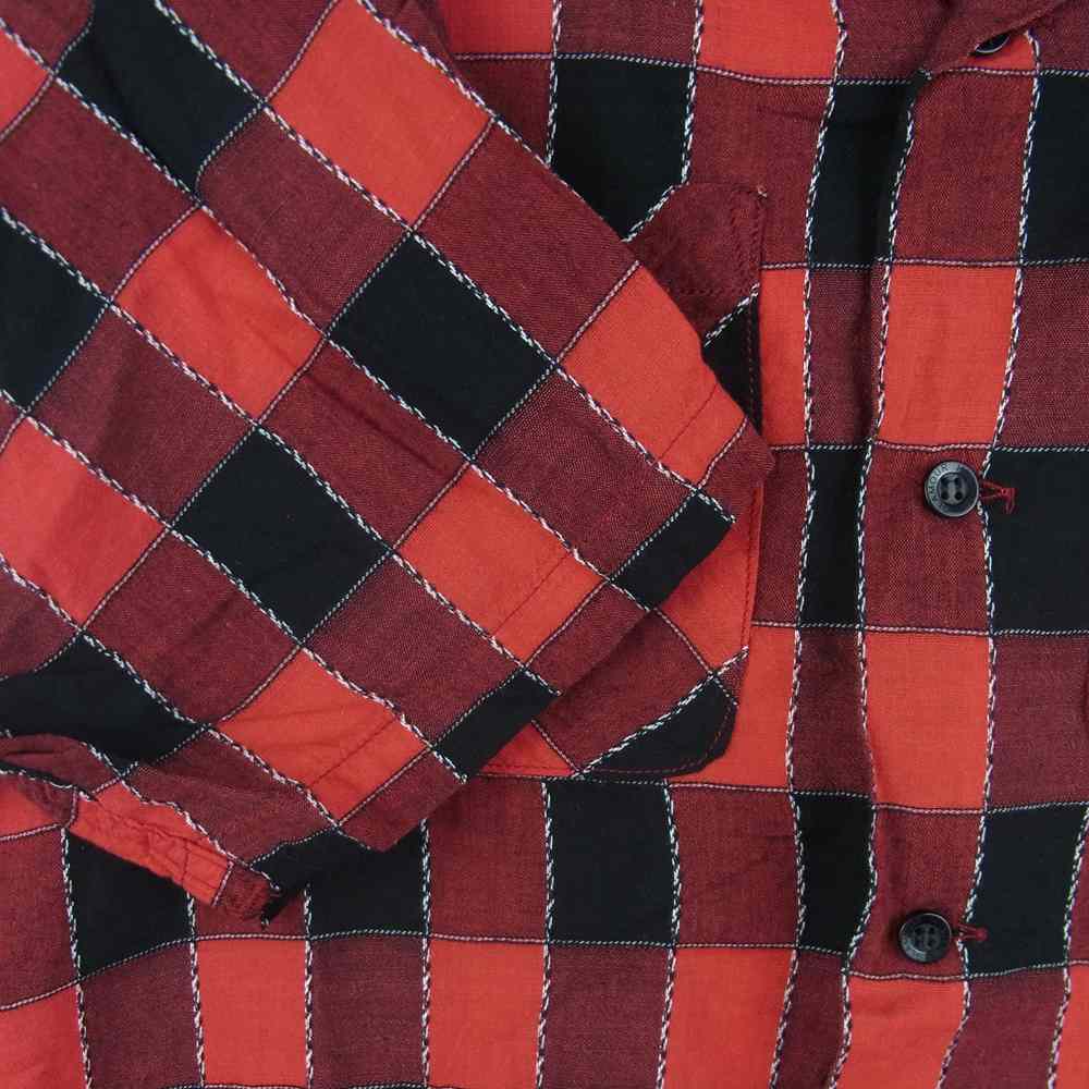 HYSTERIC GLAMOUR ヒステリックグラマー 15SS 0251AH08 RUMBLES 刺繍 リネン混 レーヨン オープンカラー チェック 半袖 シャツ レッド系 S【中古】