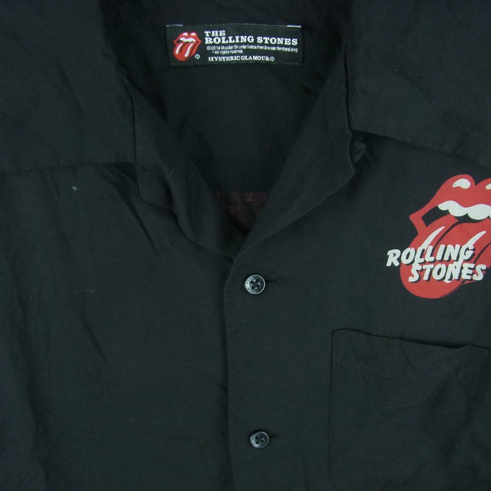 HYSTERIC GLAMOUR ヒステリックグラマー 14SS 0242AH05 ROLLING STONES ローリングストーンズ リップ＆タン レーヨン オープンカラー 半袖 シャツ ブラック系 S【中古】