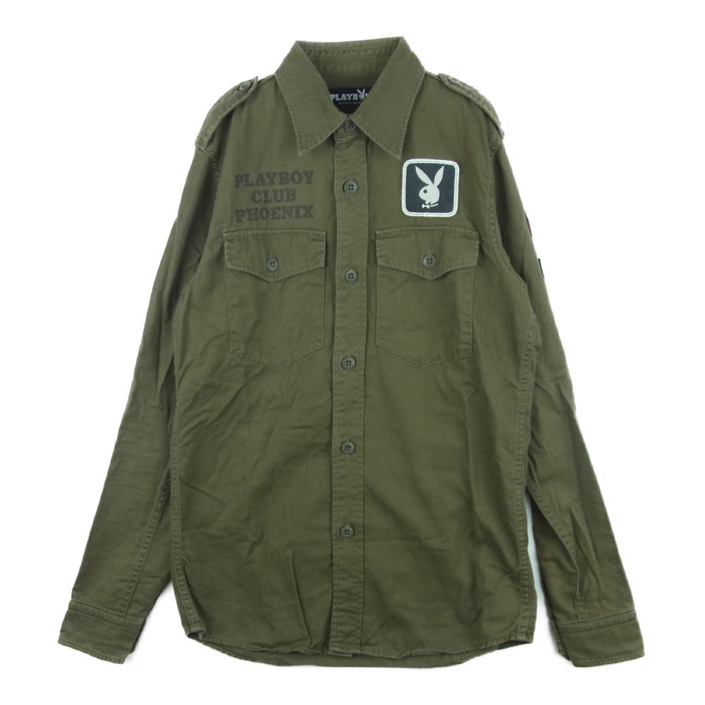 HYSTERIC GLAMOUR ヒステリックグラマー 1234AH01 PLAY BOY プレイボーイ ミリタリー 長袖 シャツ カーキ系 S【中古】