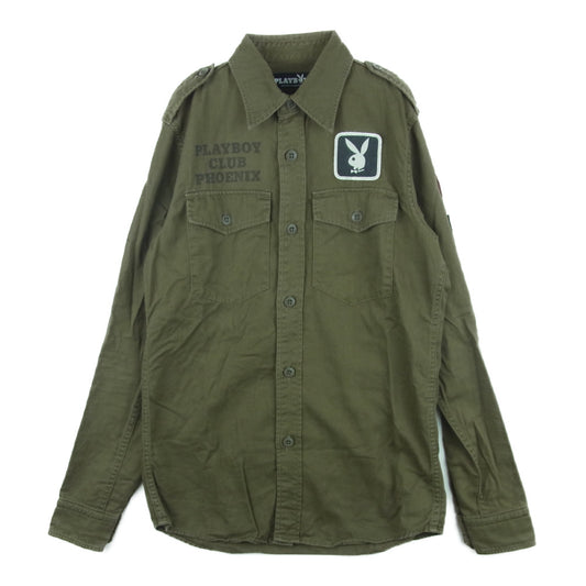 HYSTERIC GLAMOUR ヒステリックグラマー 1234AH01 PLAY BOY プレイボーイ ミリタリー 長袖 シャツ カーキ系 S【中古】