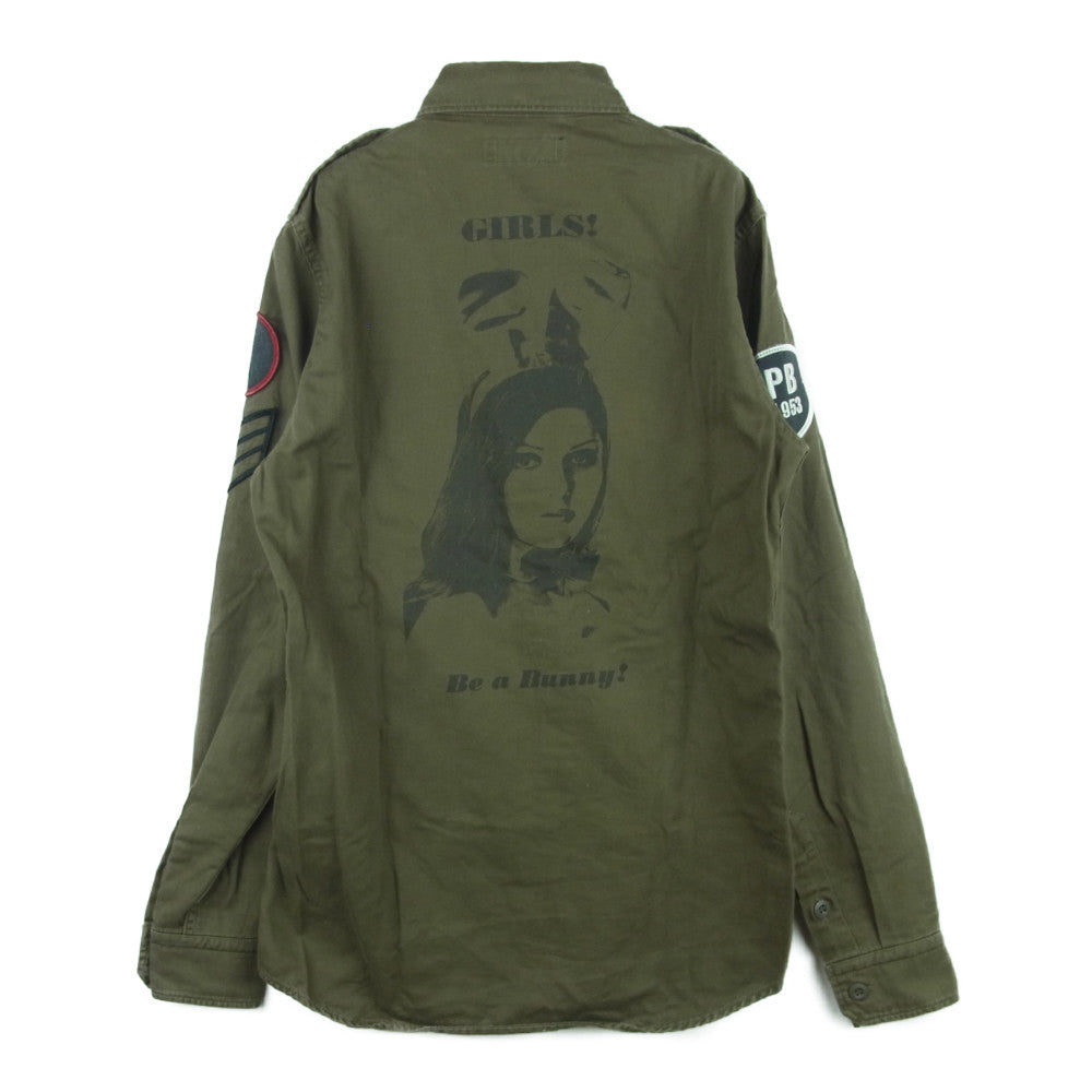 HYSTERIC GLAMOUR ヒステリックグラマー 1234AH01 PLAY BOY プレイボーイ ミリタリー 長袖 シャツ カーキ系 S【中古】