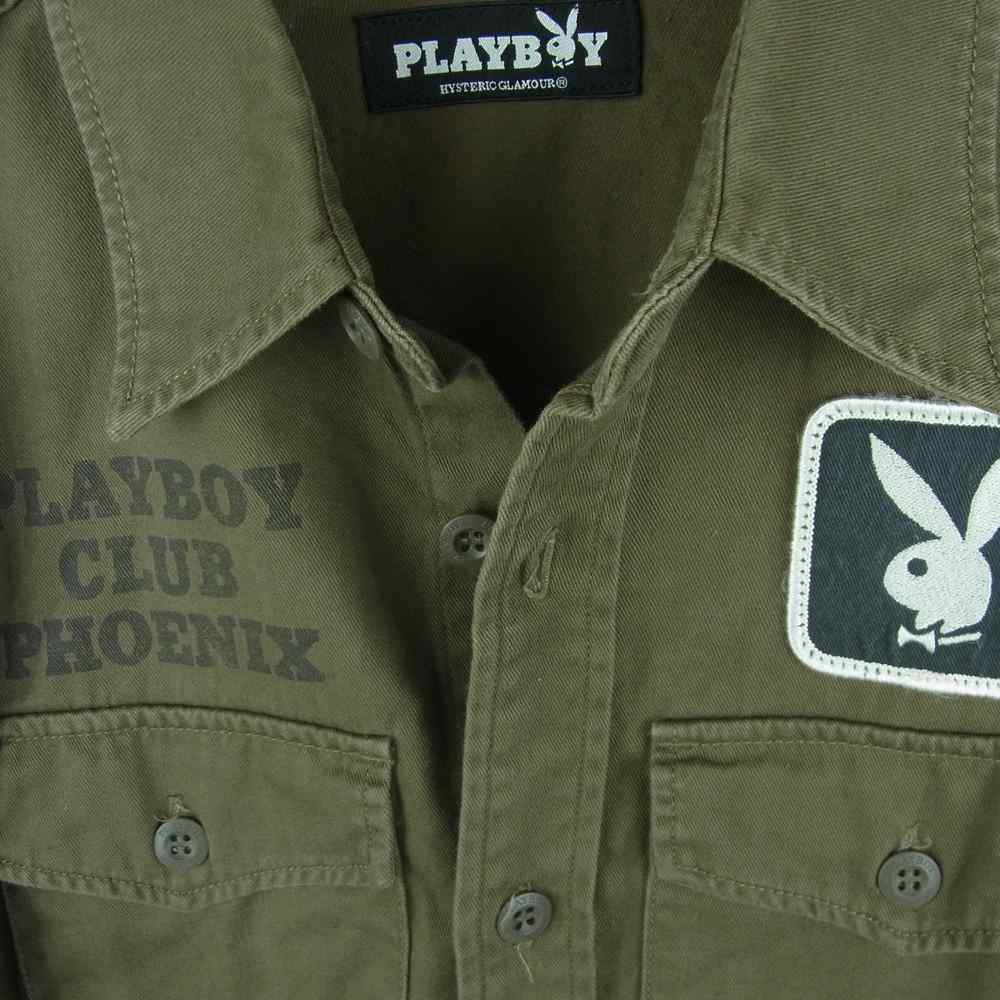 HYSTERIC GLAMOUR ヒステリックグラマー 1234AH01 PLAY BOY プレイボーイ ミリタリー 長袖 シャツ カーキ系 S【中古】