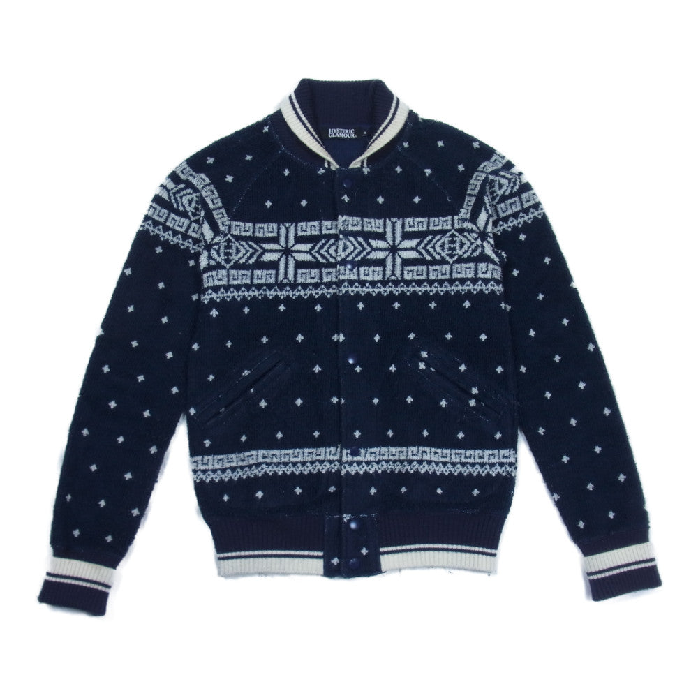 HYSTERIC GLAMOUR ヒステリックグラマー 0243CJ04 NORDIC PATTERN ノルディック パターン ジャカード JP スタジャン ネイビー系 S【中古】