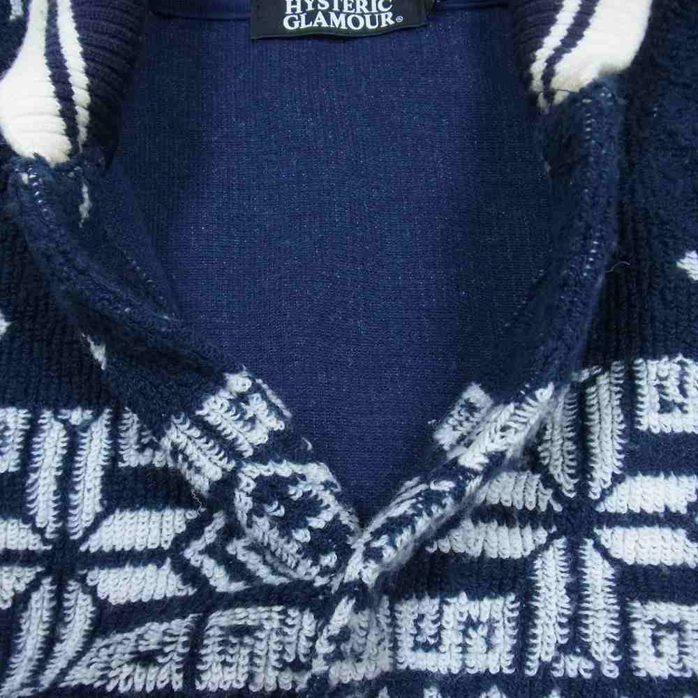 HYSTERIC GLAMOUR ヒステリックグラマー 0243CJ04 NORDIC PATTERN ノルディック パターン ジャカード JP スタジャン ネイビー系 S【中古】