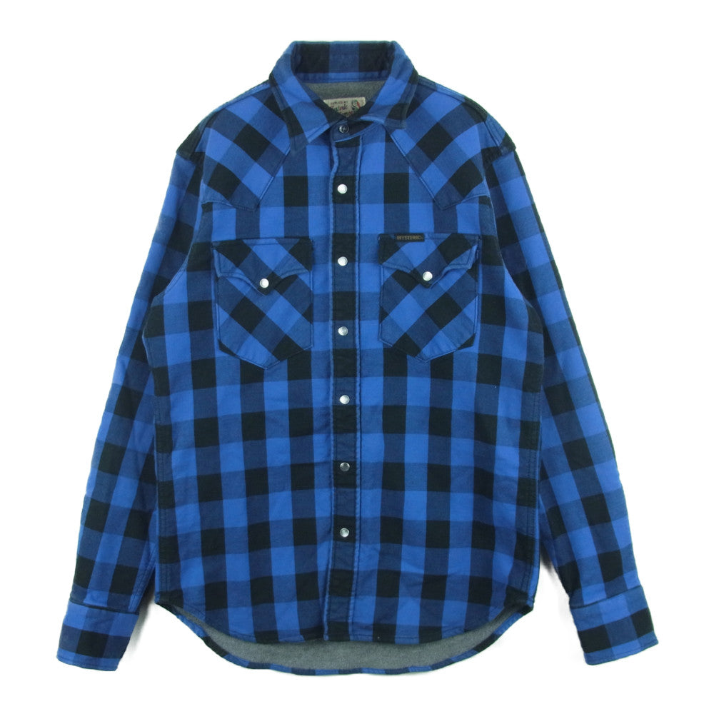 HYSTERIC GLAMOUR ヒステリックグラマー 0253AH08 ニッティッシュクロス チェック ウエスタン ネル 長袖 シャツ ブルー系 ブラック系 S【中古】