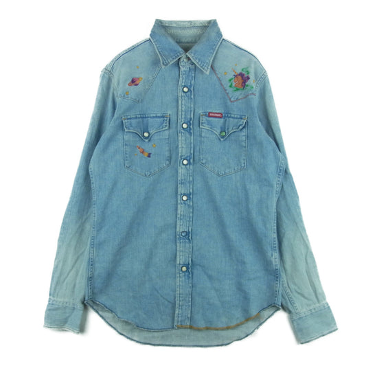 HYSTERIC GLAMOUR ヒステリックグラマー 0253AH06 JUPITER 刺繍 USED加工 ジュピター ウエスタン 長袖 デニム シャツ インディゴブルー系 S【中古】