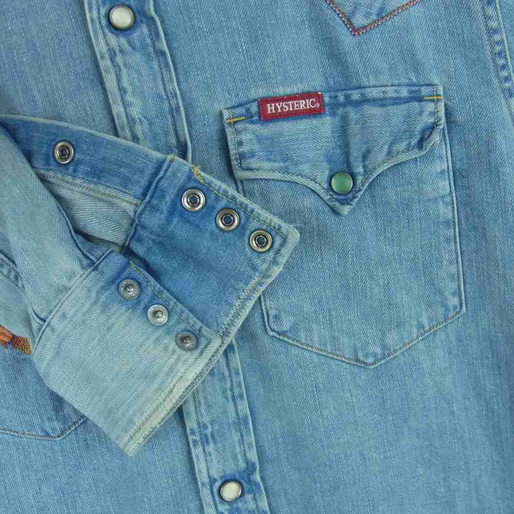 HYSTERIC GLAMOUR ヒステリックグラマー 0253AH06 JUPITER 刺繍 USED加工 ジュピター ウエスタン 長袖 デニム シャツ インディゴブルー系 S【中古】