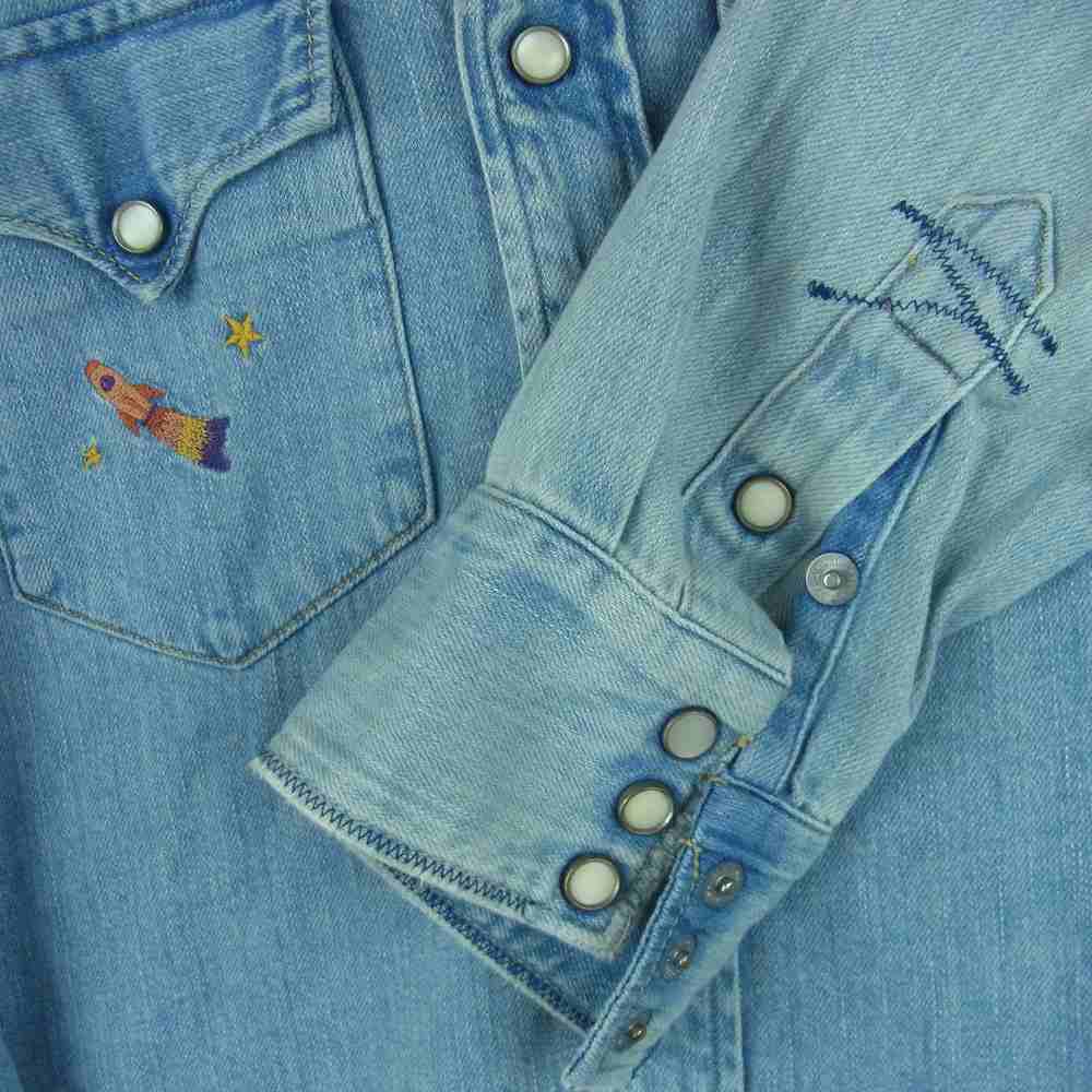 HYSTERIC GLAMOUR ヒステリックグラマー 0253AH06 JUPITER 刺繍 USED加工 ジュピター ウエスタン 長袖 デニム シャツ インディゴブルー系 S【中古】