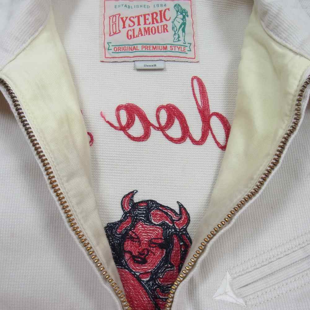 HYSTERIC GLAMOUR ヒステリックグラマー 0261AB07 EVIL WOMAN エビル ジップアップ バック 刺繍 デニム ジャケット オフホワイト系 S【中古】