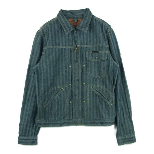 HYSTERIC GLAMOUR ヒステリックグラマー 15AW 0253AB01 バックロゴ刺繍 ストライプ デニム ジャケット カバーオール インディゴブルー系 M【中古】