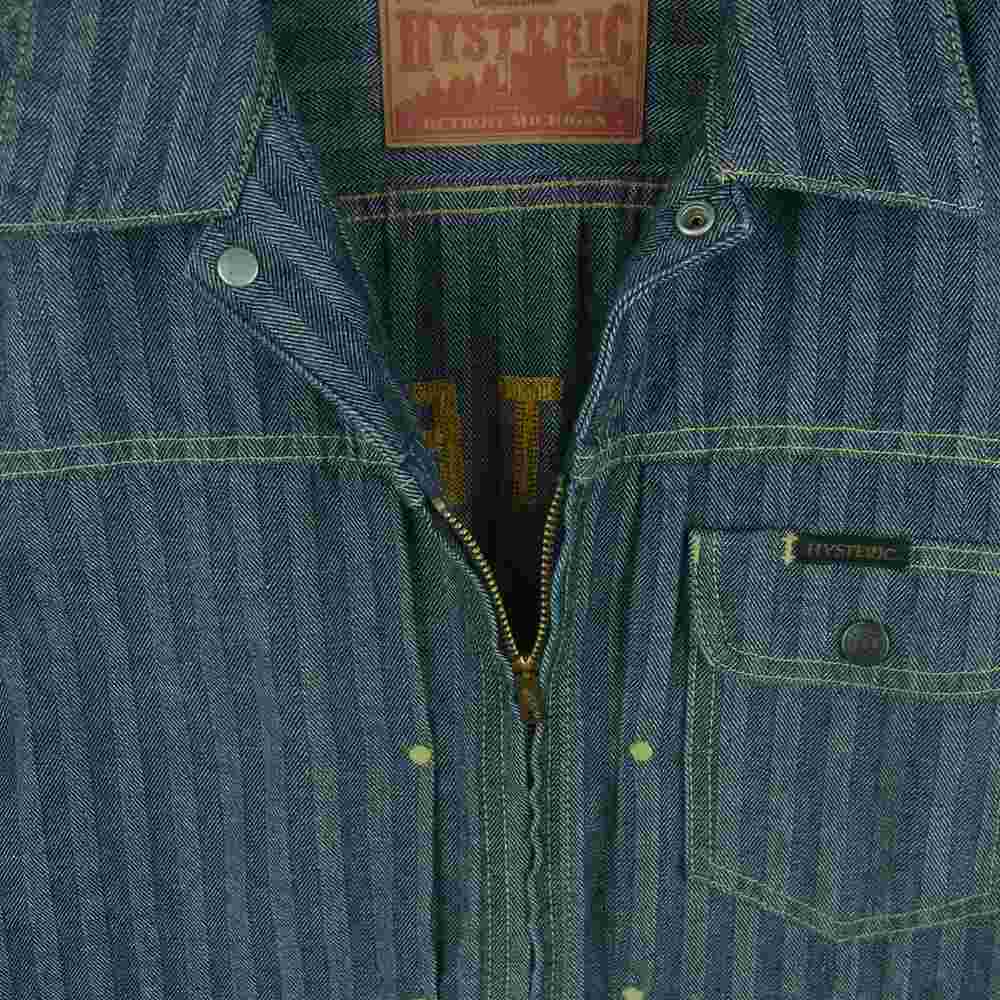 HYSTERIC GLAMOUR ヒステリックグラマー 15AW 0253AB01 バックロゴ刺繍 ストライプ デニム ジャケット カバーオール インディゴブルー系 M【中古】