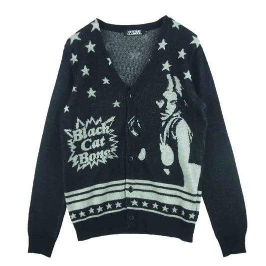 HYSTERIC GLAMOUR ヒステリックグラマー 0233ND10 Black Cat Bone スター カーディガン 日本製 ブラック系 S【中古】
