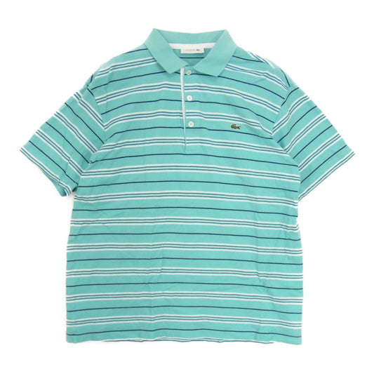 LACOSTE ラコステ ロゴ刺繍 ボーダー 半袖 ポロシャツ ライトブルー系 5【中古】