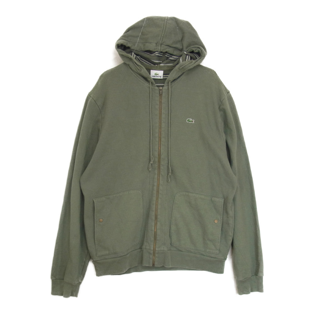 LACOSTE ラコステ ロゴ刺繍 フルジップ パーカー カーキ系 5【中古】