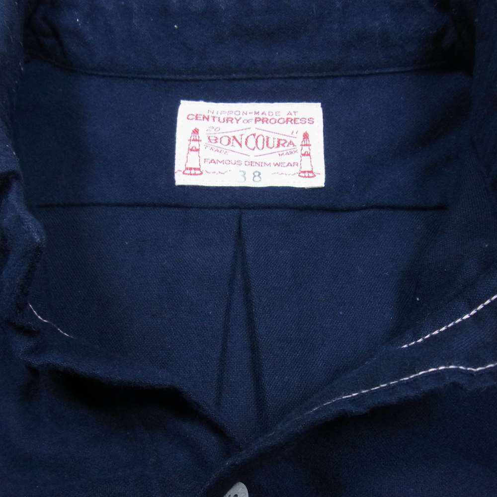 BONCOURA ボンクラ フラノ ボタン ダウンシャツ コットン フランチネル B.D シャツ ダークネイビー系 38【中古】