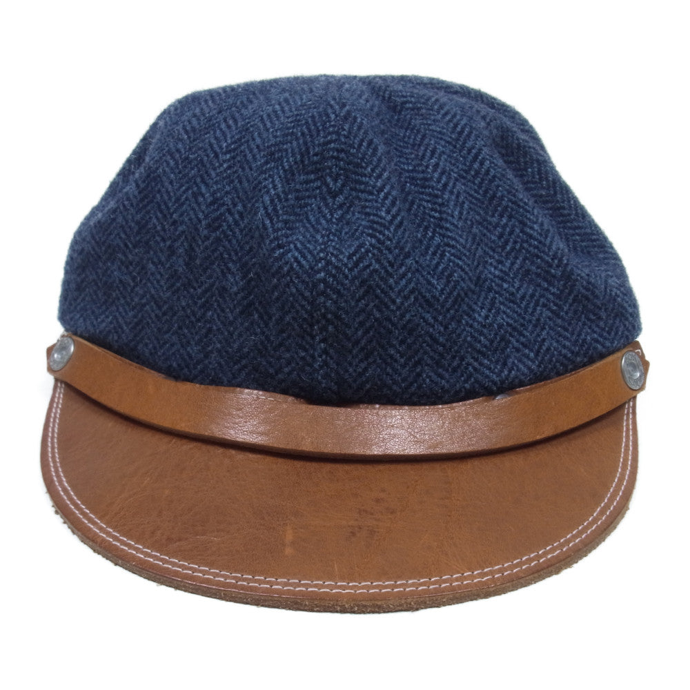 BONCOURA ボンクラ ヴィンテージ ファブリック レザー キャスケット ワーク キャップ ネイビー系【中古】
